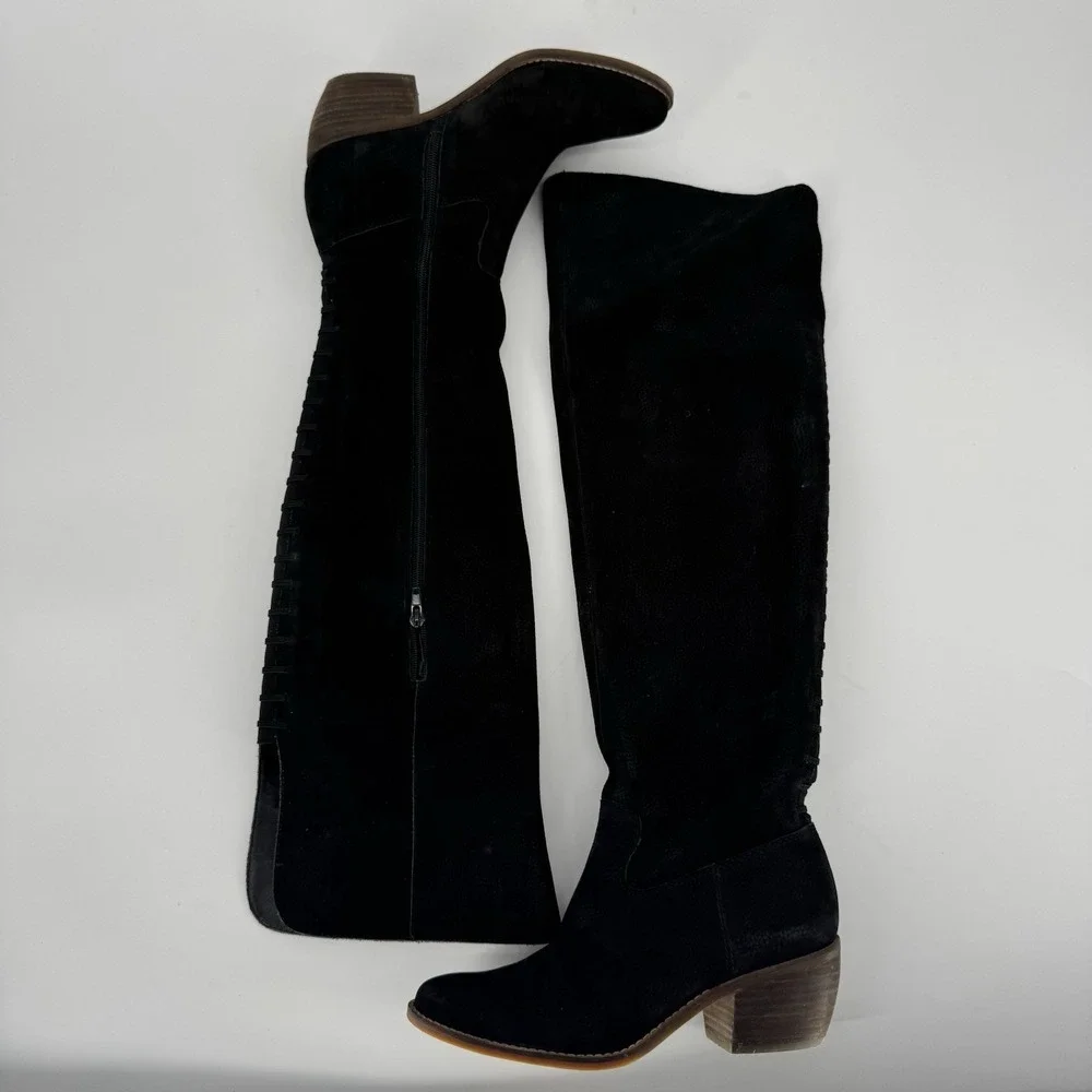 Lucky Brand Khlonn Over The Knee Bohemian Boho Black‎ Leather Boots Size 8.5